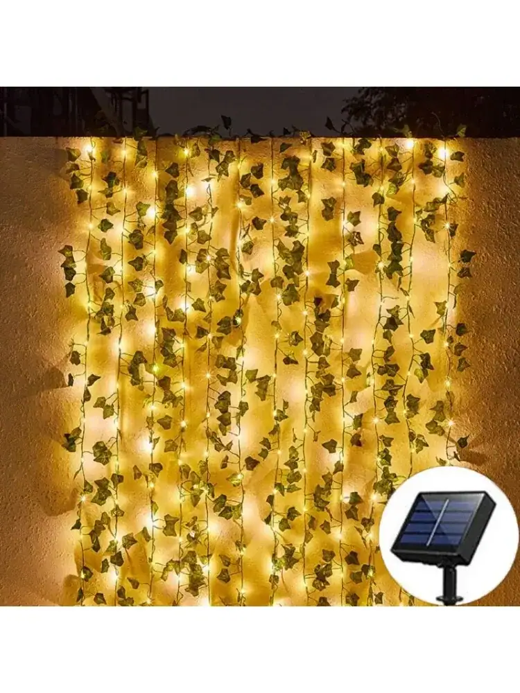 Solar String Light Artificial Leaf Flower Light Garland Decoration Outdoor Room Curtain Lamp Wedding Party Garden Solar Light