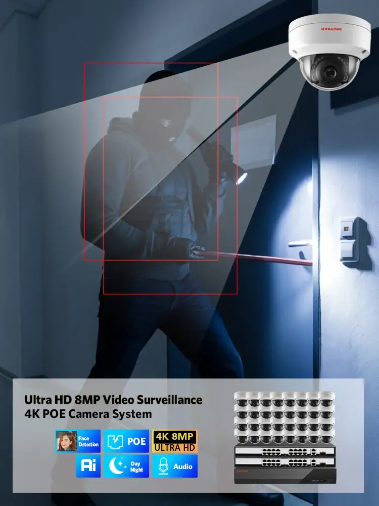 XMEYE 32CH 4K NVR CCTV POE Security Camera System 8MP Ai Face Detect Audio Record Vandalproof Dome Camera Video Surveillance Set