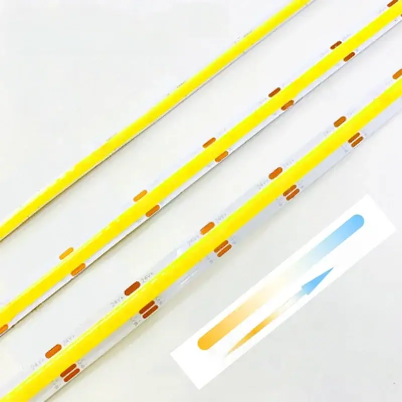 12V 24V DC CCT COB LED Strip Light 2700K to 6500K Color-Changing LED Tape Linear Double Color RA90 Dimmable Ribbon 5mm 8mm Width