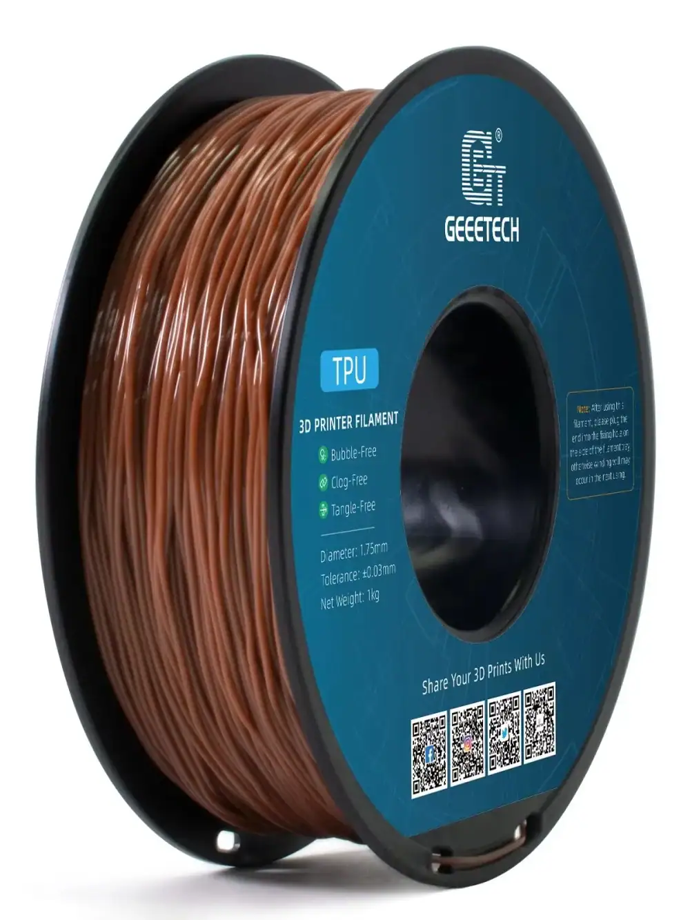 Geeetech TPU Filament 1.75mm 1kg Solid Color – Shore 95A Soft & Flexible – Easy to Print – Compatible with FDM 3D Printers