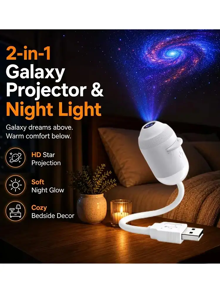 HD Smart Dynamic 5D Holographic Night Light Projector, 2-in-1 HD Plug and Play Galaxy Projector Night Light Projector
