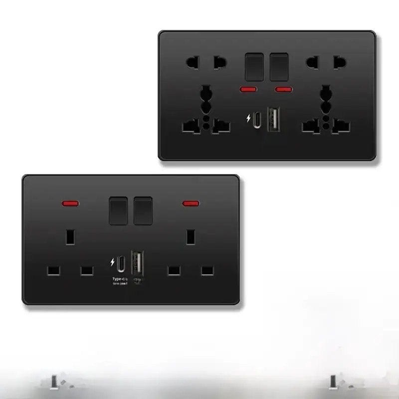 18W Fast Type C Wall 220V Power Outlet Plug, UK 13A Socket Switch, Electrical Wall Socket Panel with USB Charger