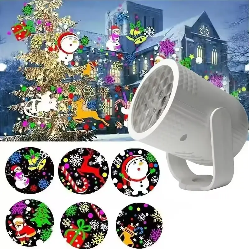 Christmas Snowflake Projector 16 Patterns Party Stage Santa Claus Snowman LED Laser Projection Lamp Christmas Decoration Light