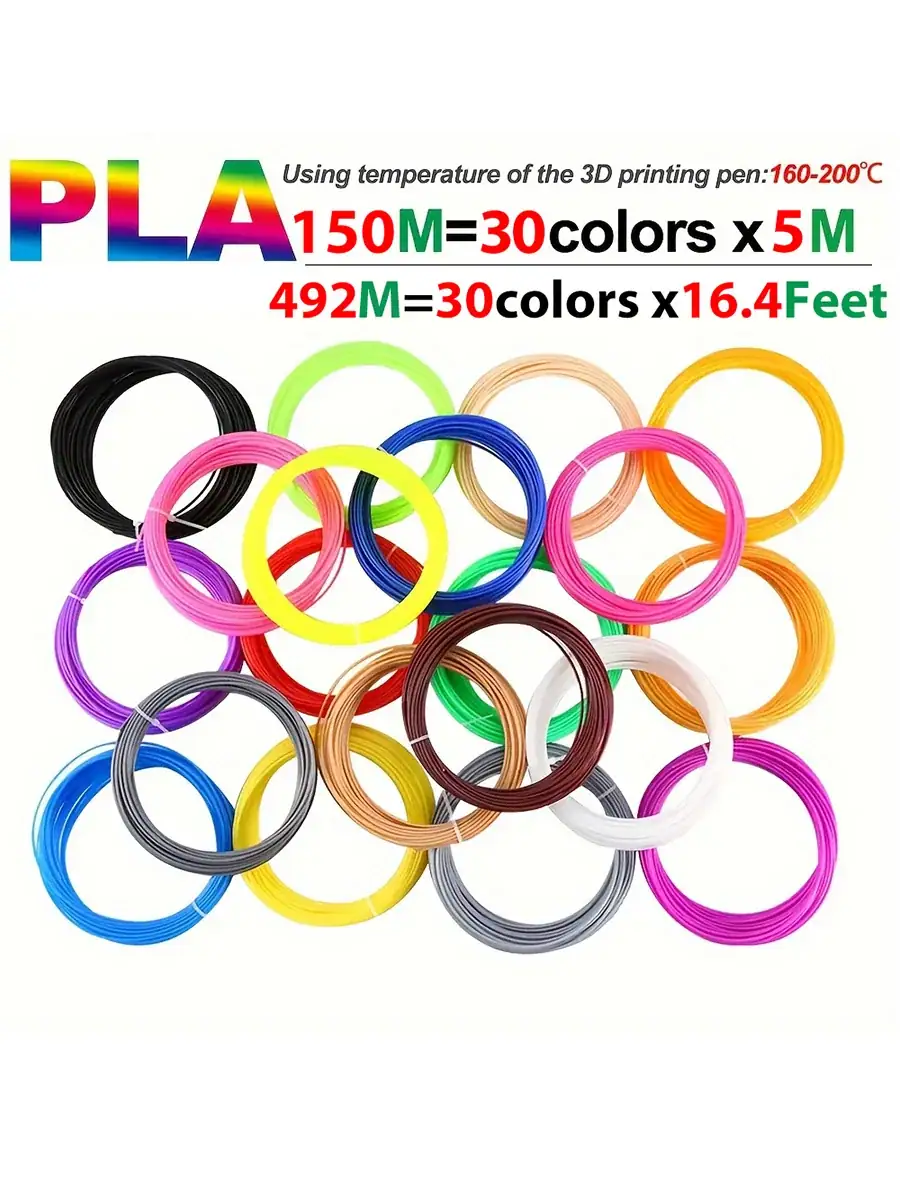 30 Colors 3D Pen Filament 1.75mm PLA, Each Color 16.4 Feet(5m), Total 492 Feet (150m) 3D Pen Filament Refills, Random Color