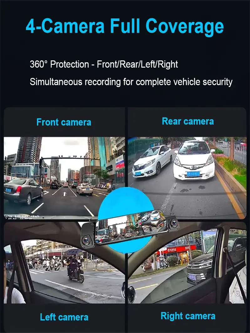 4 Channel Streaming Dash Cam 4 Camera with APP Control 24H Parking Mode Motion Detection G-Sensor Loop Recording Time Lapse WDR