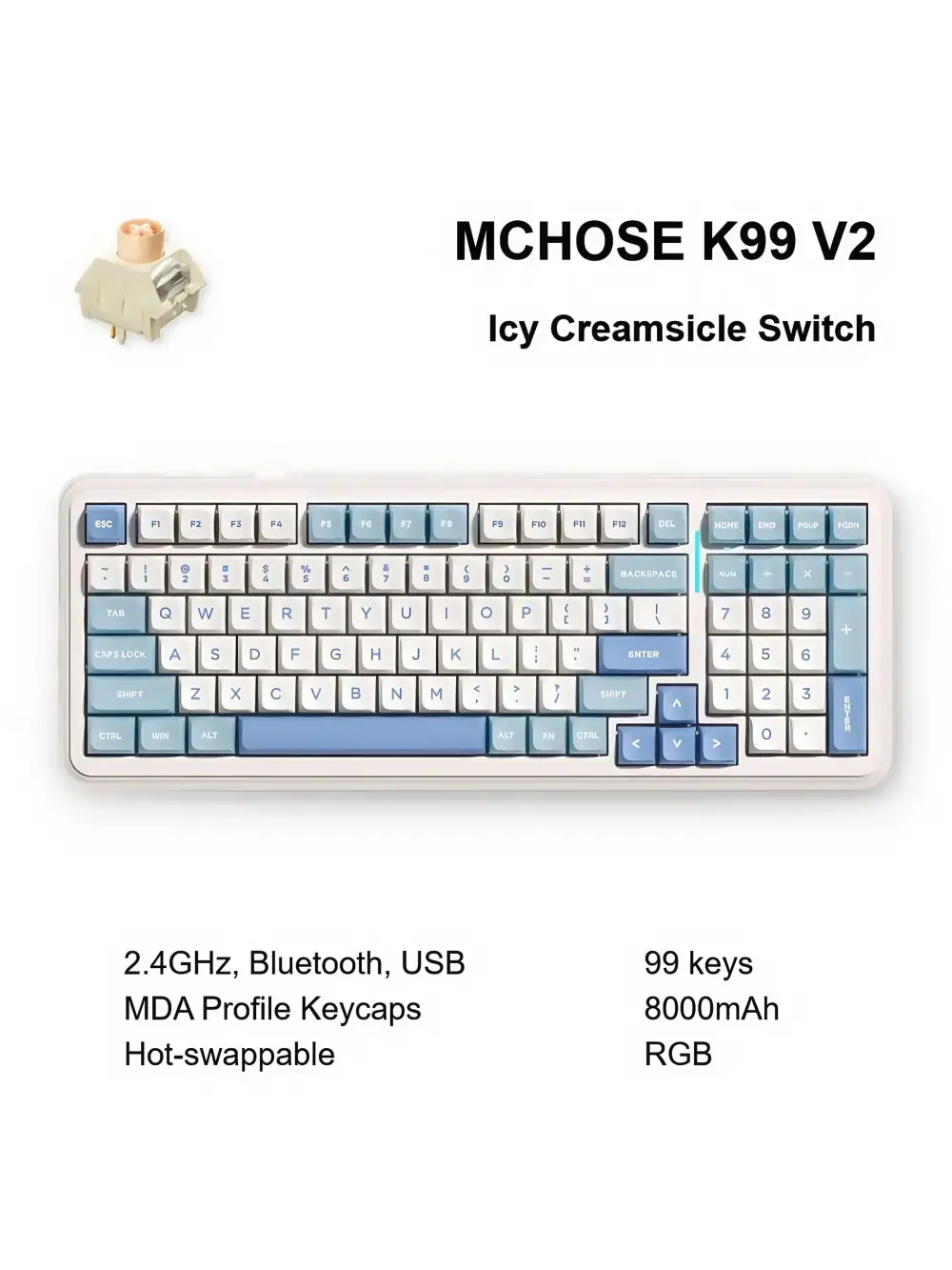 MCHOSE K99 V2 Wireless Gasket Mount Mechanical Keyboard Customized Gaming Office Keyboard RGB Tri-Mode 8000mAh Hot Swappable