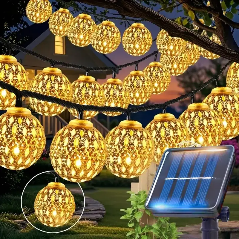 Moroccan Ball Lamp Iron Art LED Light Strip Solar Light String Suitable for Outdoor Party Courtyard and Garden Decoration