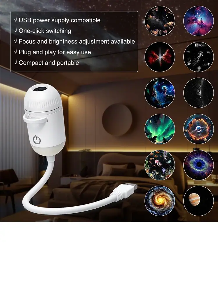 2-in-1 Galaxy Star Projector Night Light Dual Use HD Romantic Ambient Lamp USB Powered for Car Interior & Bedroom Decor
