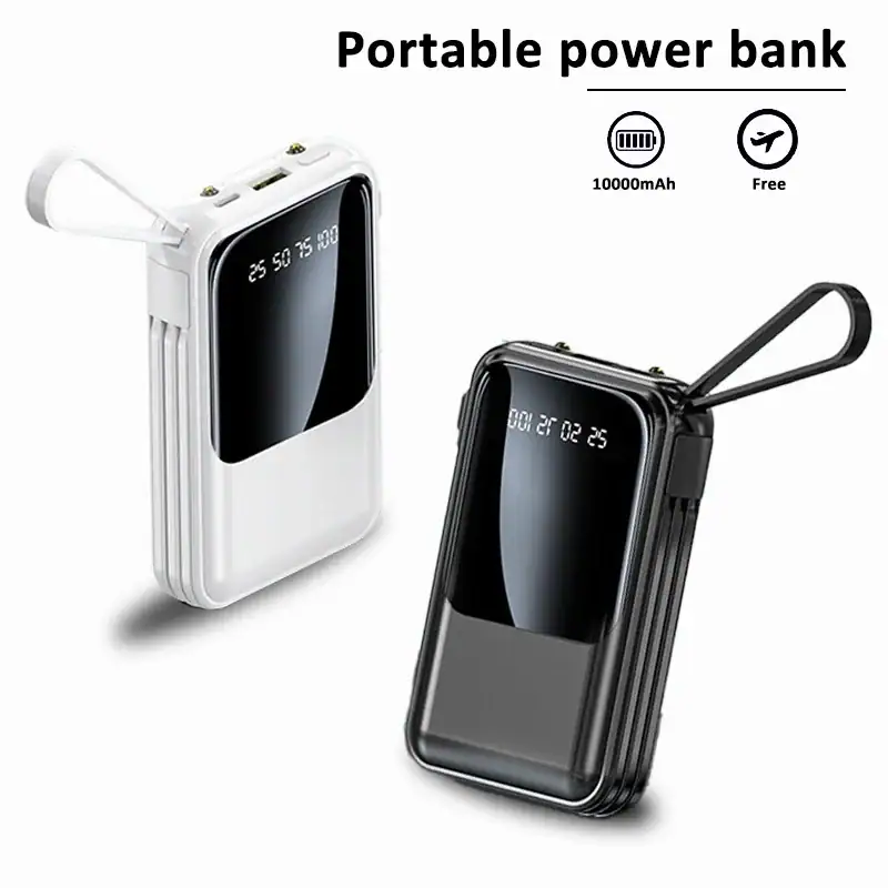 Power Bank 20000mAh Fast Charging Charger With Built-in Cable For Mobile Devices Large Capacity Travel Backup