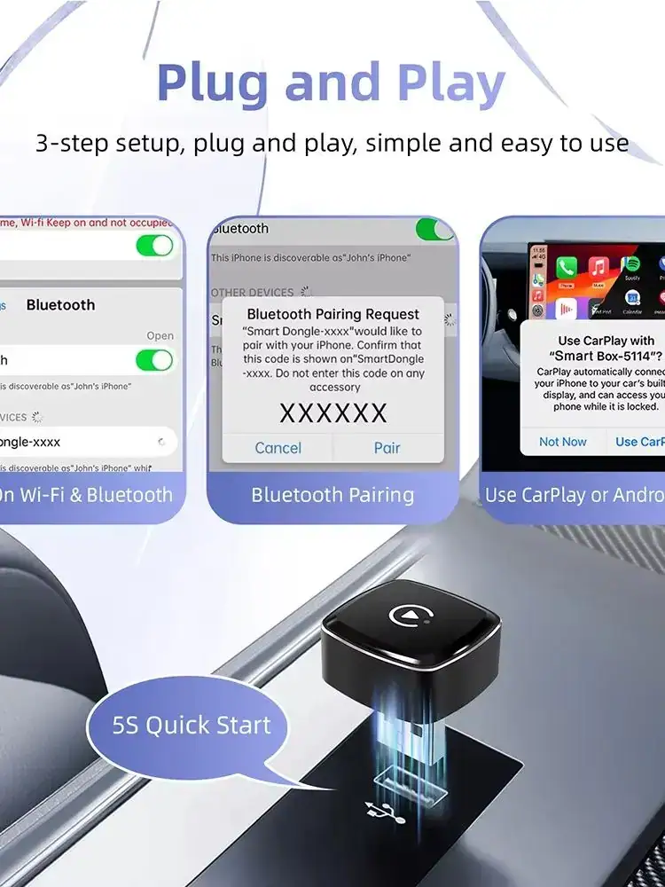 2 IN 1 Wireless Carplay Android Auto Adapter Wired to Wireless carplay Adapter Wireless Control Plug & Play Carplay