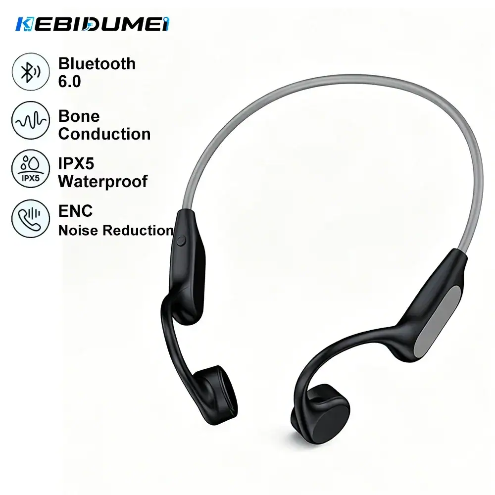 KEBIDUMEI Bluetooth 6.0 Bone Conduction Earphones Open Ear Headphones TWS Wireless Headsets for Swimming Running Cycling Hanging