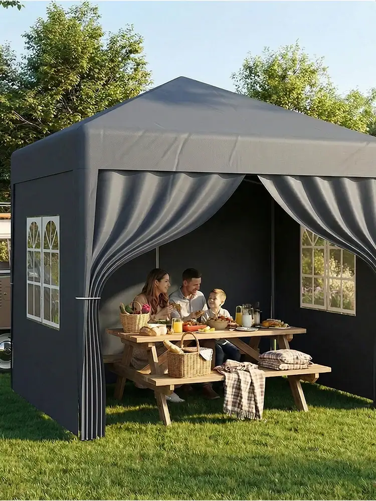 LOEFME 2x2M Pop Up Gazebo Waterproof Windproof Outdoor Canopy Sun Shelter Removable 4 Sides Cloths Garden Camping Tent