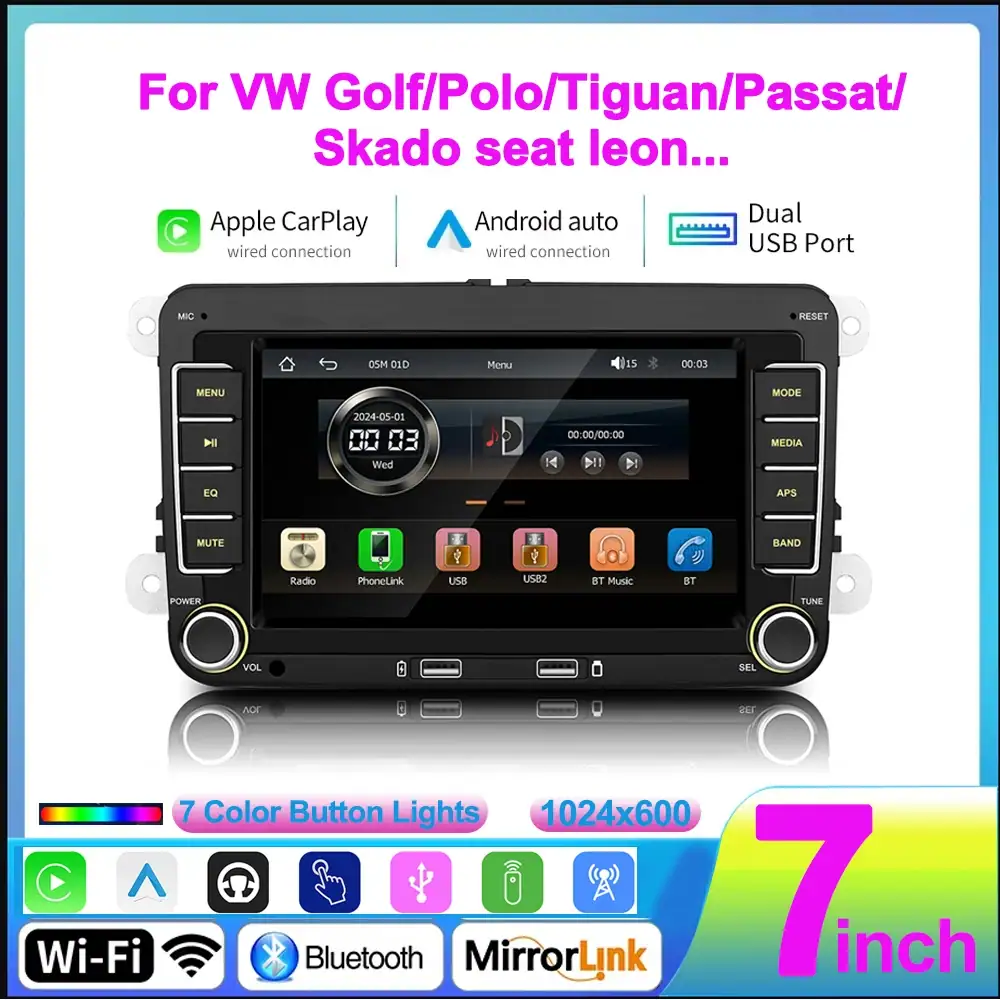 2 Din HD Car Media Video RDS Airplay Car Radio CarPlay Android Auto Stereo Audio For Volkswagen/Seat/Skoda/Passat/Golf/Polo