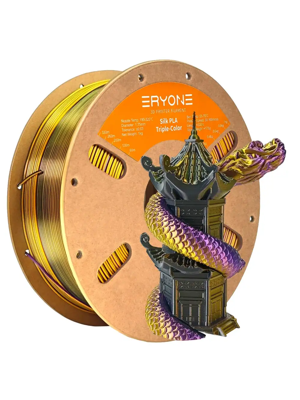 ERYONE 1KG Silk Triple Color Series PLA 3D Printer Filament 1.75mm, Tri-Color Coextrusion Silky Shiny Finish, 1kg Spool
