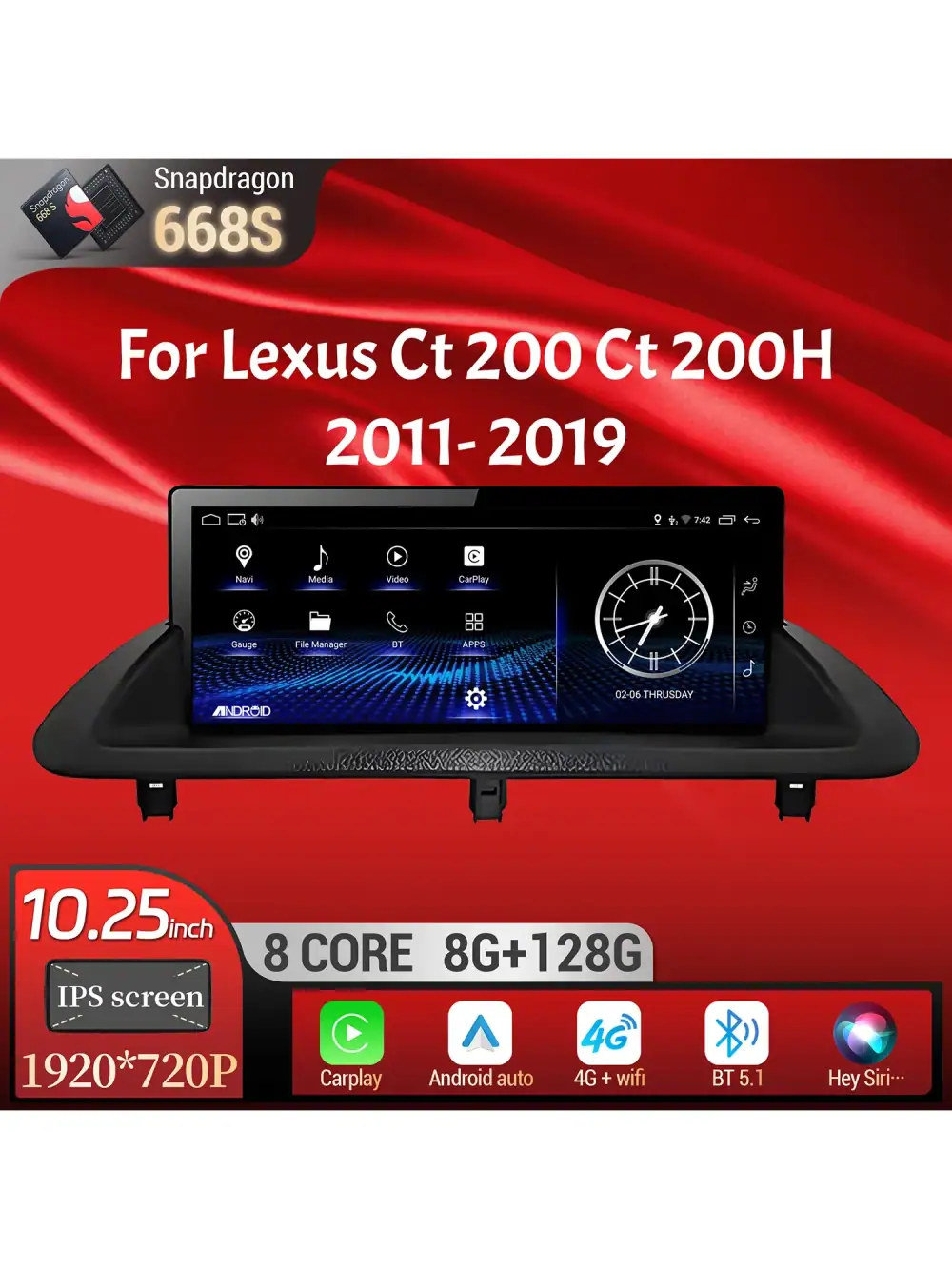 10.25inch For Lexus Ct 200 Ct 200H 2011-2019 Android 14 Car Radio Multimedia Navigation Wireless Carplay Snapdragon 668S Screen