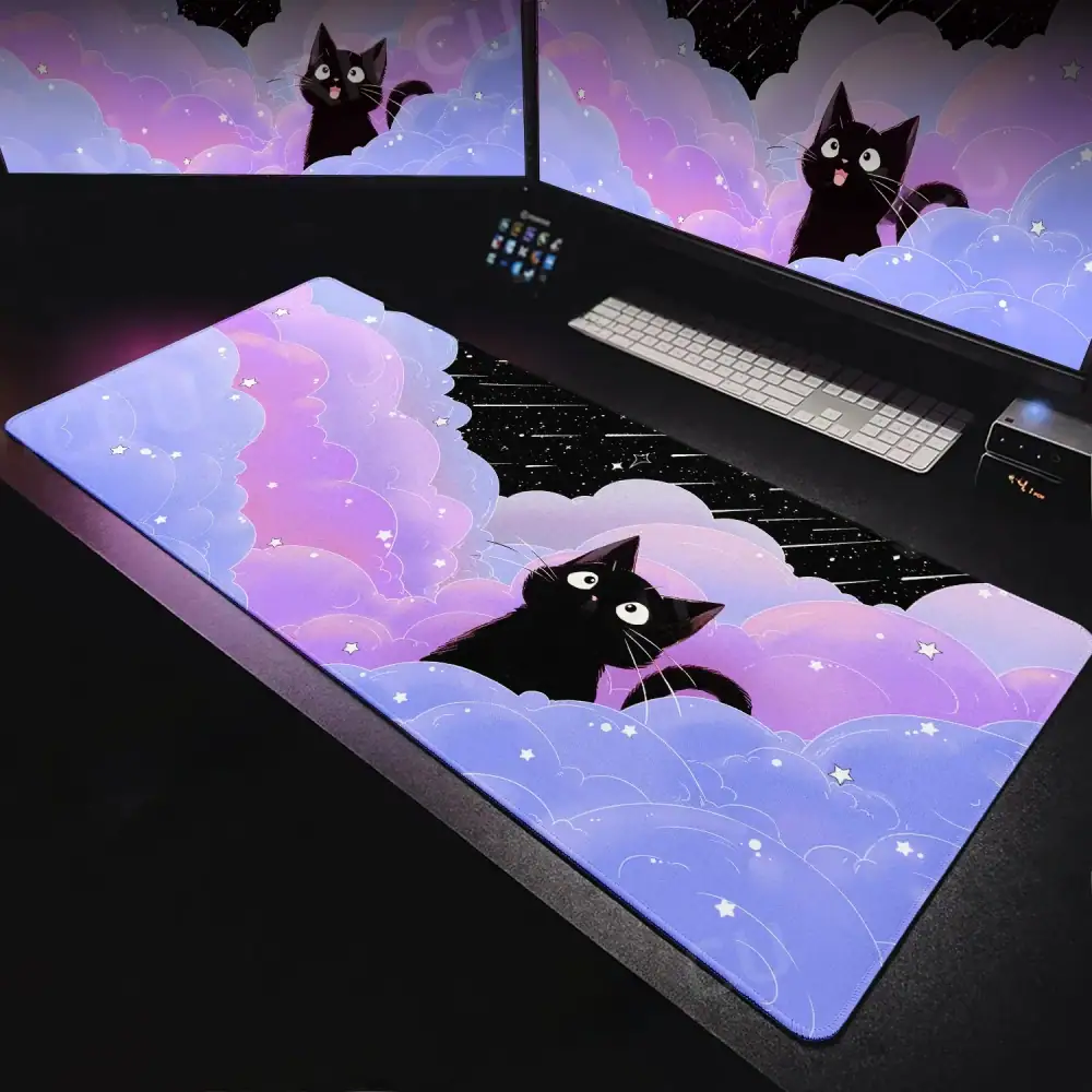Cat Clouds Fast Delivery Lock-edge Extended XXL HD Mousepad Kawaii Pink Dream Keyboard Pad Table Setup Protection Pads