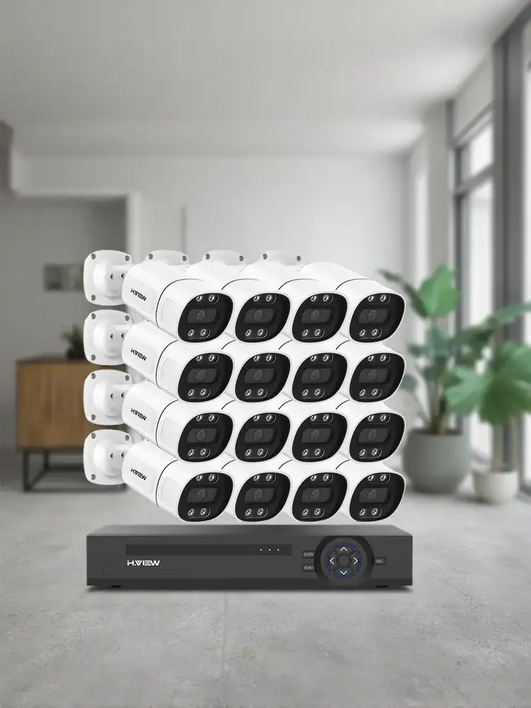 H.View 16Ch 4K CCTV Security Surveillance Camera Systems 5Mp 8Mp Home Video Kit AI Audio Outdoor IP Camera POE XMEYE App NVR