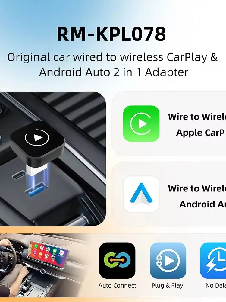 2 in1 Wired to Wireless CarPlay Android Auto Adapter for OEM Car Stereo With USB Dongle Smart Box Plug and Play Bluetooth