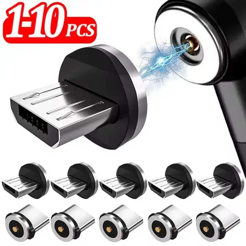 1/5/10PCS USB-A Type C Magnetic Plug Tips Fast Charging Cable Adapter Magnet Charger 360° Degree Rotation Connector