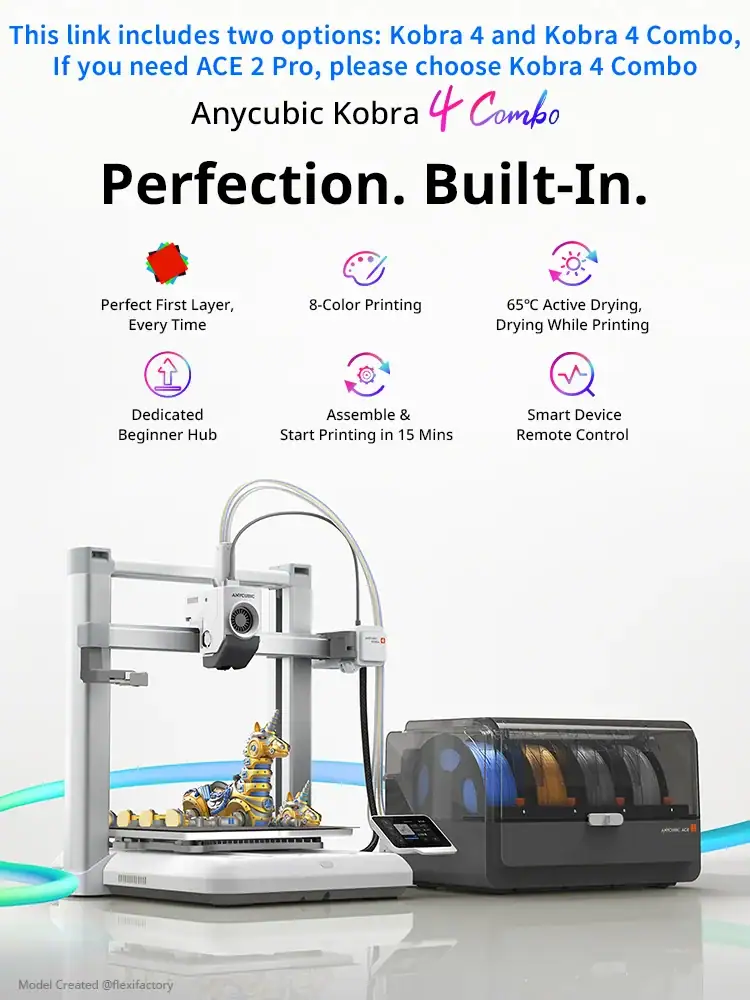 ANYCUBIC Kobra 4/Kobra 4 Combo 600mm/s Fast Printing Multi-Color 3D Printer Up to 8 Colors ACE 2 Pro Filament Drying APP Control FDM 3D Printer