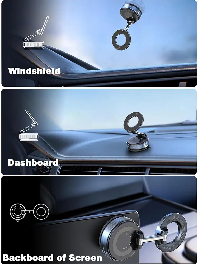 Vacuum Suction Magnetic Car Phone Holder 360° Rotatable Foldable Adjustable Arm Dashboard Navigation Mount for All Smartphones