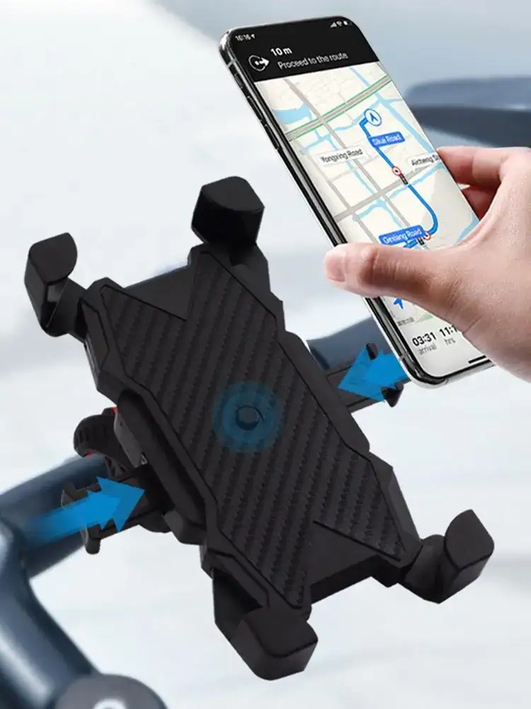 Bicycle Motorcycle Phone Mount 4‑Claw Lock 360° Rotation Phone Holder Universal Handlebar Mount For Bike Scooter Delivery Rider
