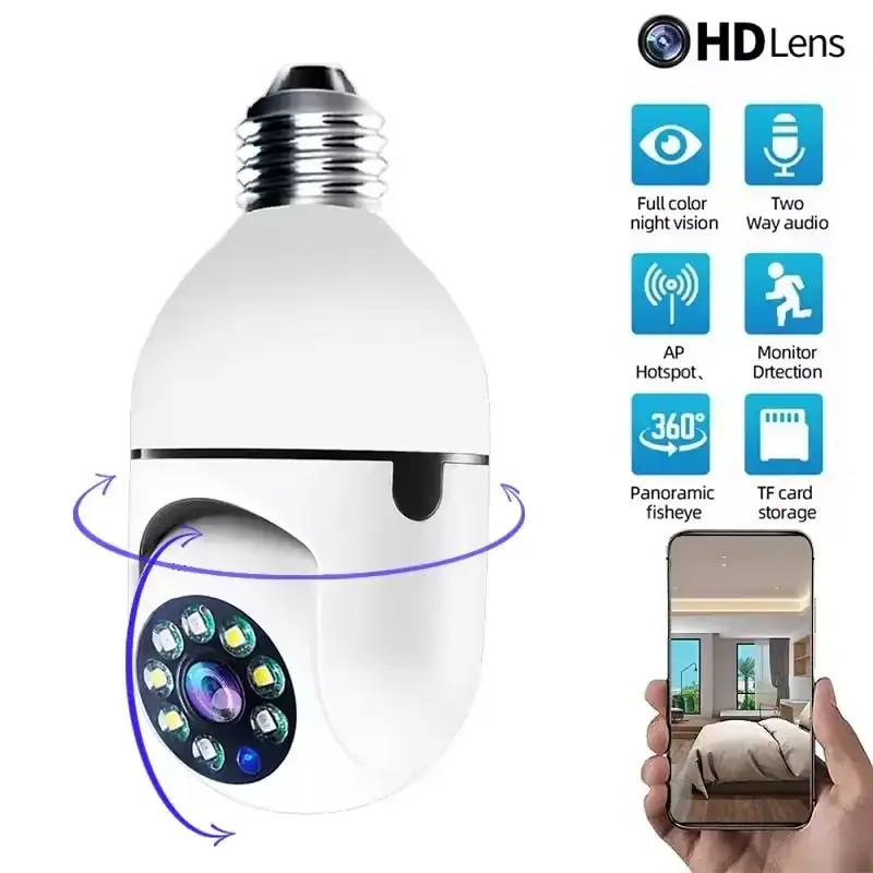 E27 Bulb Surveillance Outdoor Security Camera Automatic Night Vision Color Indoor Motion Detection Focus Zoom WiFi Camera