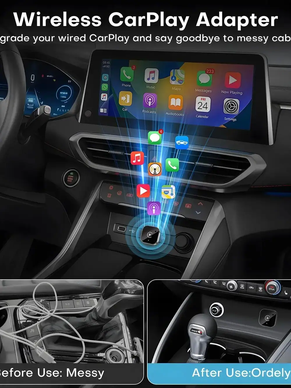 USB C Wireless CarPlay & Android Auto Adapter, Wired to Wireless Dongle，Compatible with iPhone & Android Smartphones.